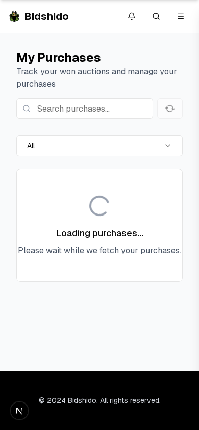 Bidshido purchases page showing won auctions